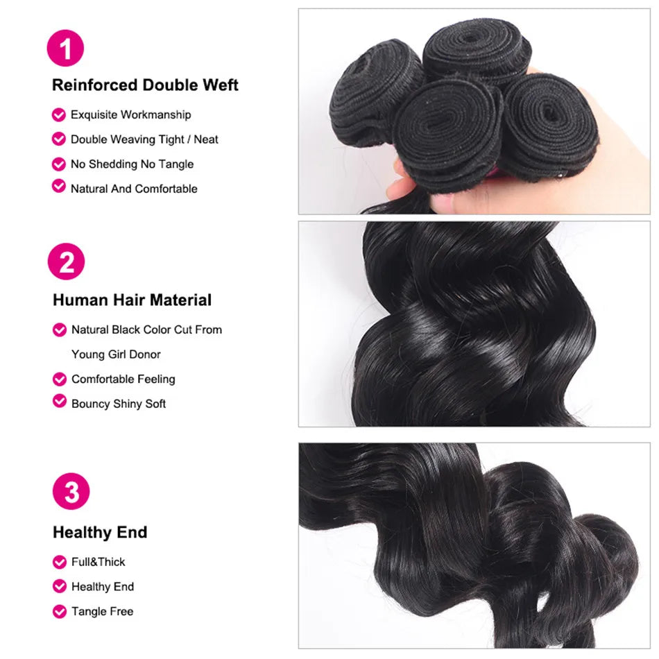 UNice Hair Company Brazilian Loose Wave Bundles Natural Color Remy Hair Weaving 1 Piece 100% Human Hair Extensions 16-26inch