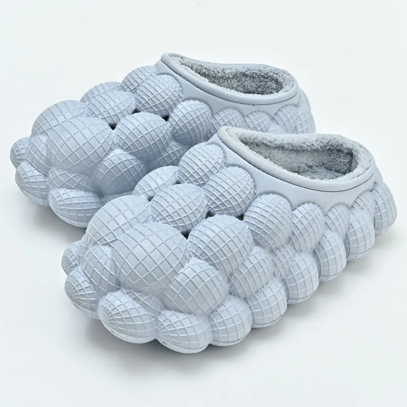 Factory Wholesale Winter Warm Massage Men Women Foam Runner Furry Plush Fashion Fur Slippers Bubble Slides With Fur and Charms