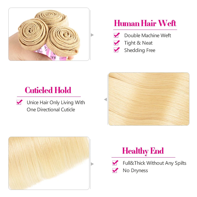UNice Hair 613 Blonde Straight Hair Human Hair Bundles 1/3/4 PCS Deal Sew In Bundles Quick Weaves