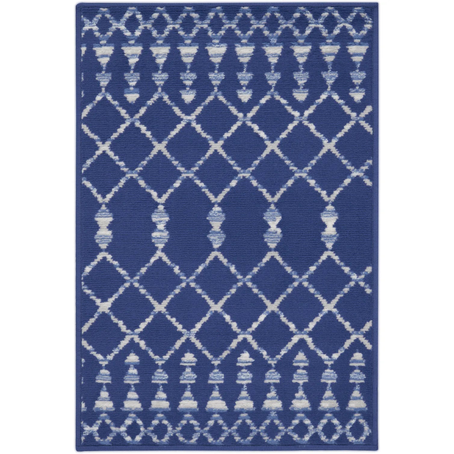 HMS Ivory and Blue Geometric Area Rug 2' X 3' Kids Floor Mats