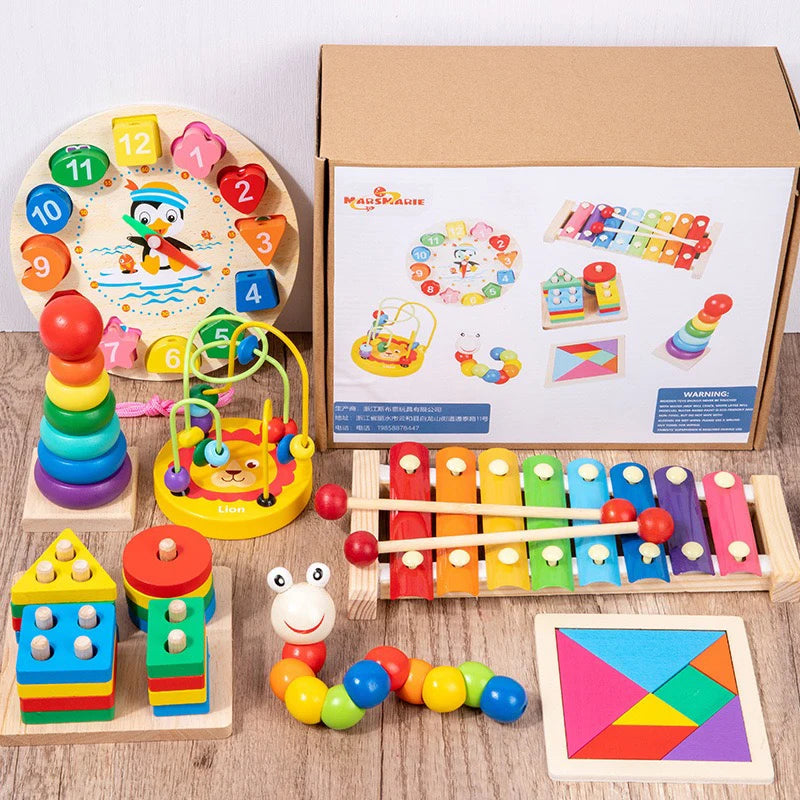 7 Pieces Montessori Collection Box Early Education Wooden Baby Intellectual Development Toys Music Funny Hand Knock Toy