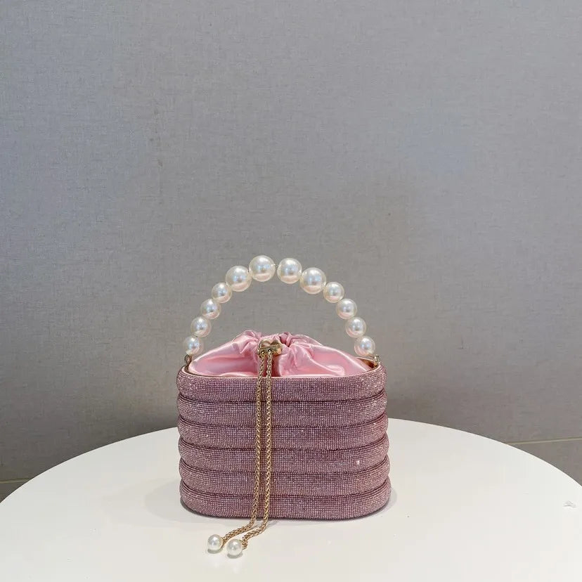 Pearl Handle Evening Clutch Bag with Candy Pattern Daily Use Long Strap for Wedding and Party Events