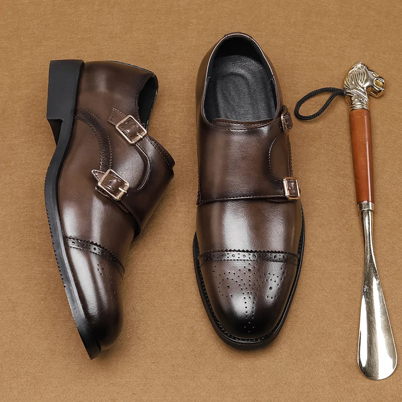2026 New Products Buckle Strap Fashion Style Men's Business Dress Shoes Italian Genuine Leather Shoes Oxfords