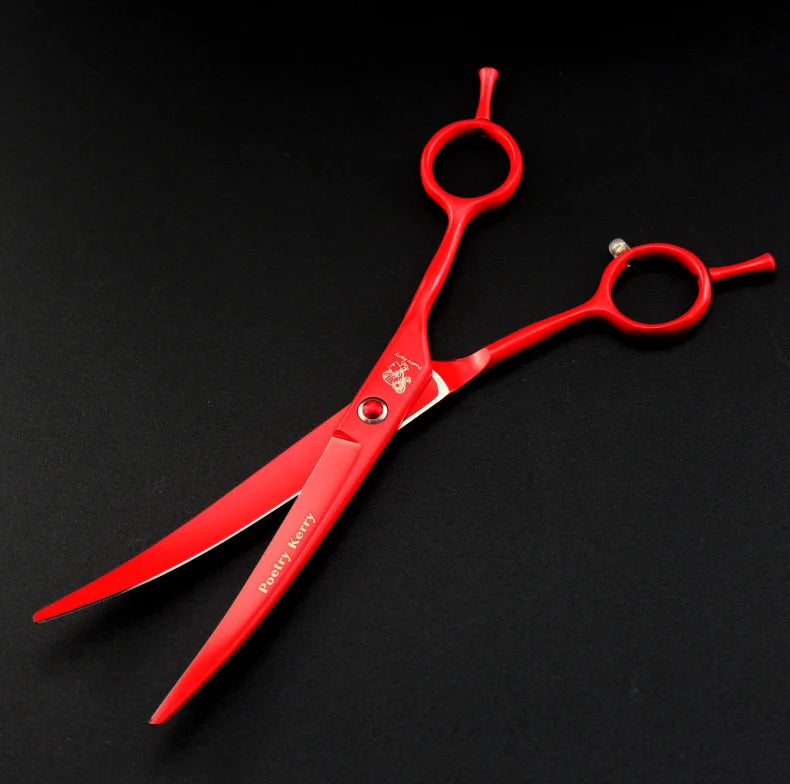 7.0 Inch  Red Veterinary Animal Shaped Scissors Pet Grooming Scissors Pet Fishbone Teeth 4 Scissors Set PTS-034