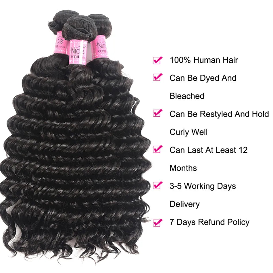 UNice Hair Deep Wave 5x5 HD Lace Closure With 3PCS Bundles 100% Human Hair Bundles With Closure Deal