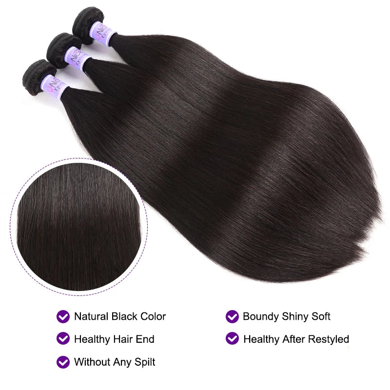 UNice Hair Kysiss Series Malaysian Straight Hair Weave Bundles Human Hair 3  Bundles 8-30 inches Natural Color Virgin Hair