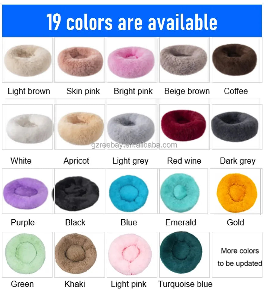 Hot Seller Soft Donut Round Pet Bed Cat Dog Cushion Fluffy Long Plush Waterproof Calming Dog Bed