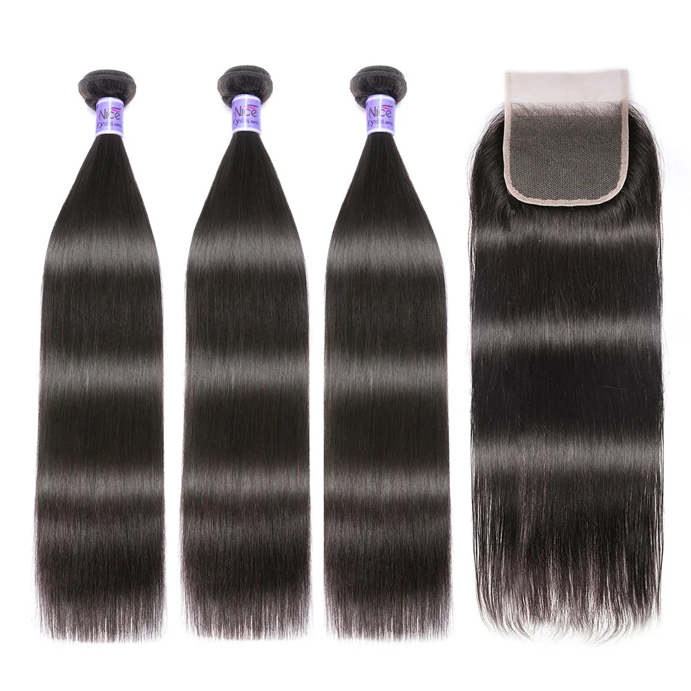 Unice hair Free Shipping Peruvian Virgin Hair With Closure 3 Bundles Peruvian Straight Hair Wefts 12A Grade Peruvian Middle Part