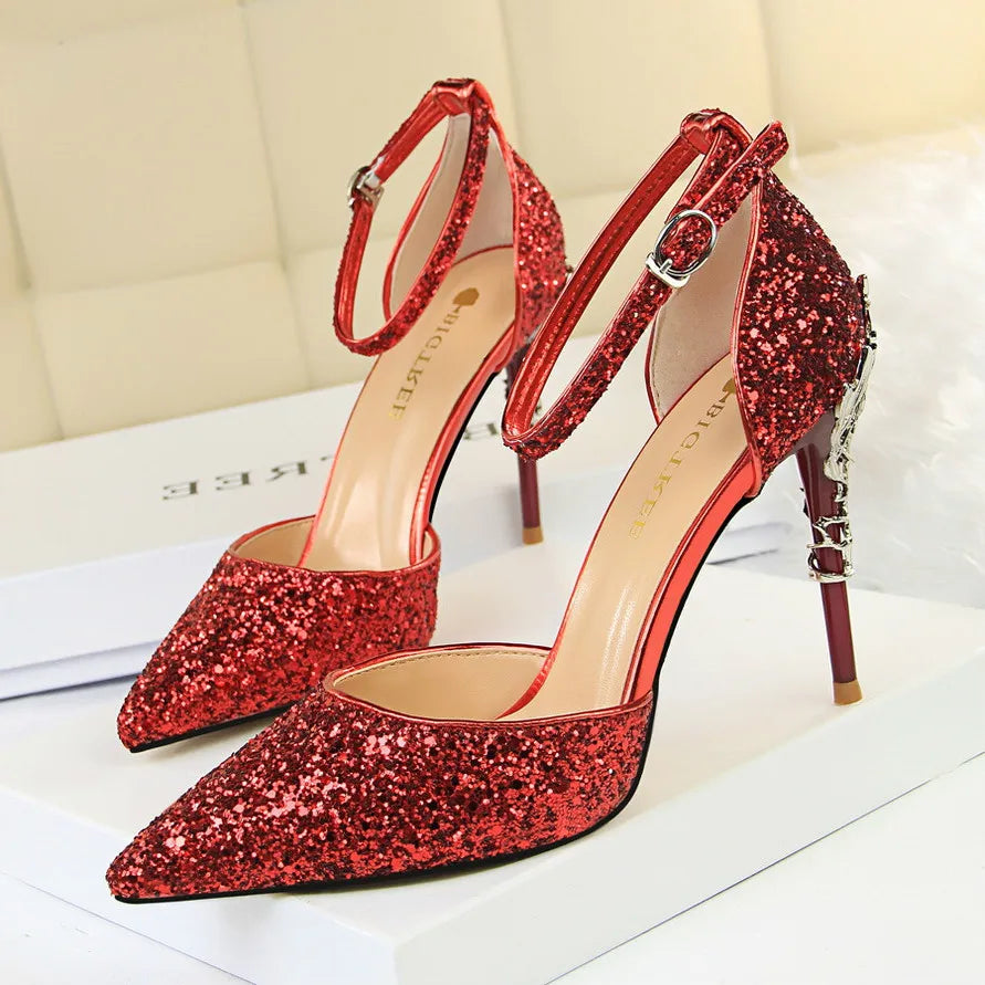 Scarpe Donna Eleganti OEM Custom Pointed Toe Night Club Party Sequin High Heel Women's Pumps Shoes