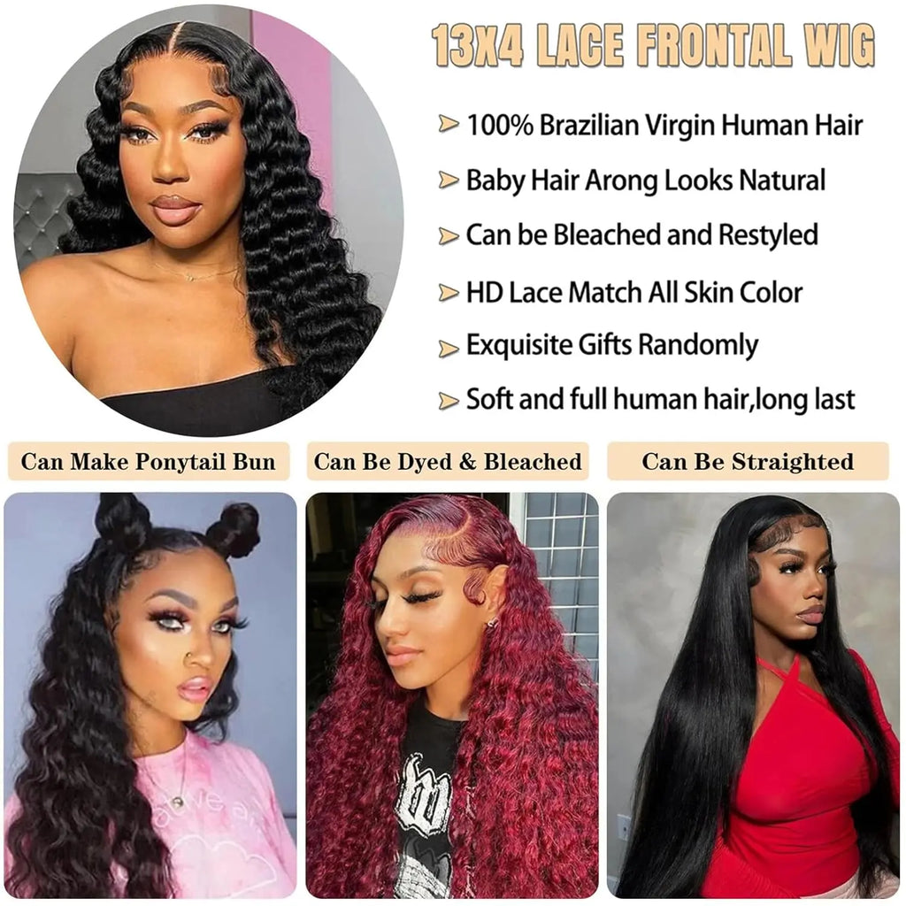 Glueless Human Hair Lace Front Wig 1B Color Water Wave 13x4 hd Human Hair Lace Front Wigs Pre Plucked Glueless Wigs Human Hair
