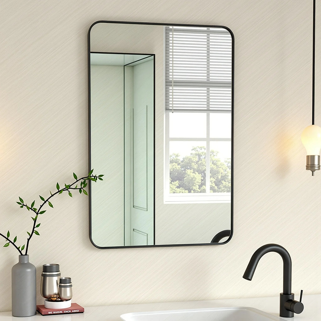 24x36 Inch Classic Modern Chic Bathroom Mirror - Matte Black Rust-Resistant Frame, Shatterproof Glass & Packaging