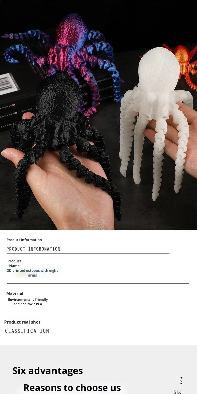 Wholesale 3D Printed Octopus Squid Animal Models with Movable Joints Customizable OEM Children's Toys Made of Plastic