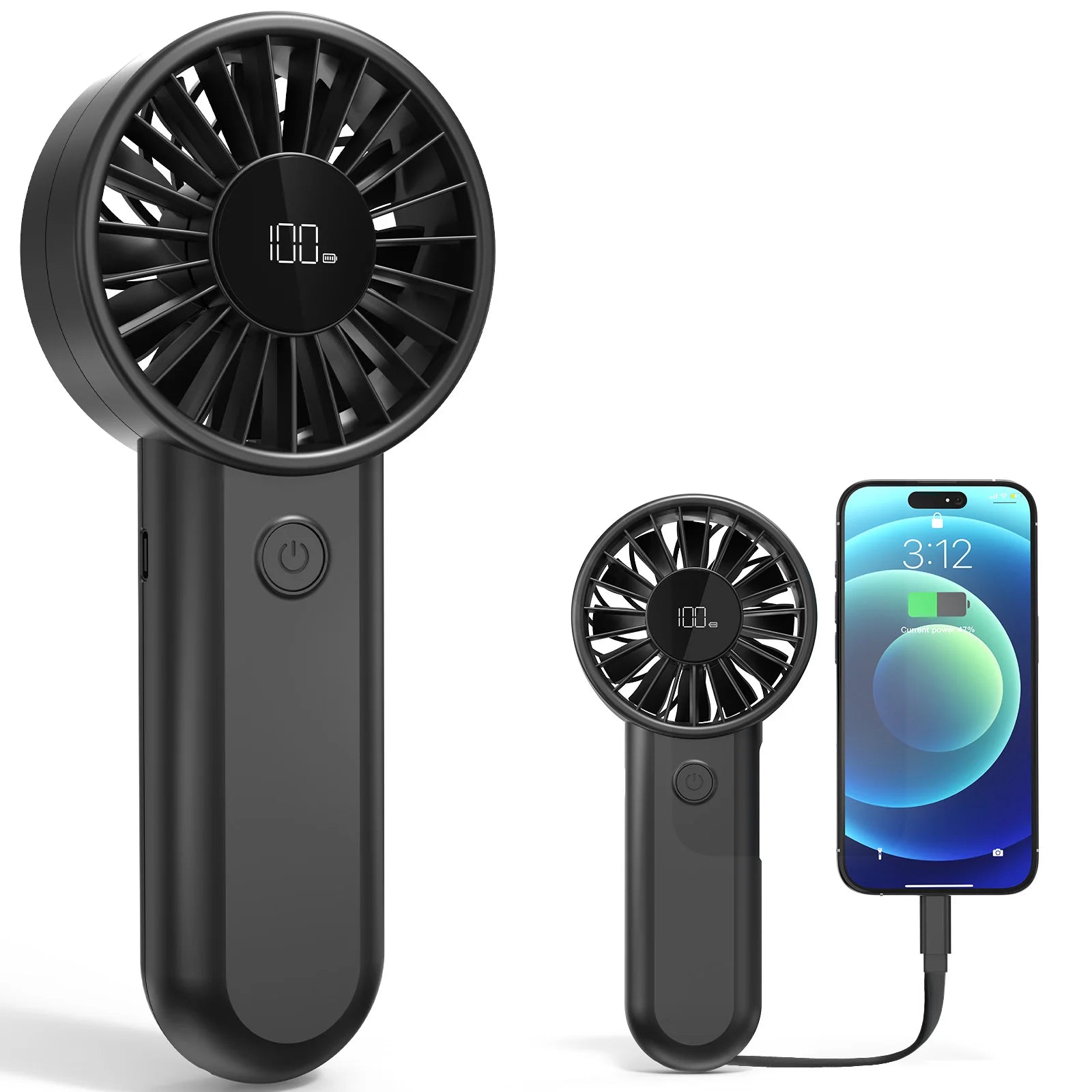 2 in 1 Rechargeable Handheld Fan and 3000mAh Power Bank, 5 Speed Strong Airflow for Outdoor Use
