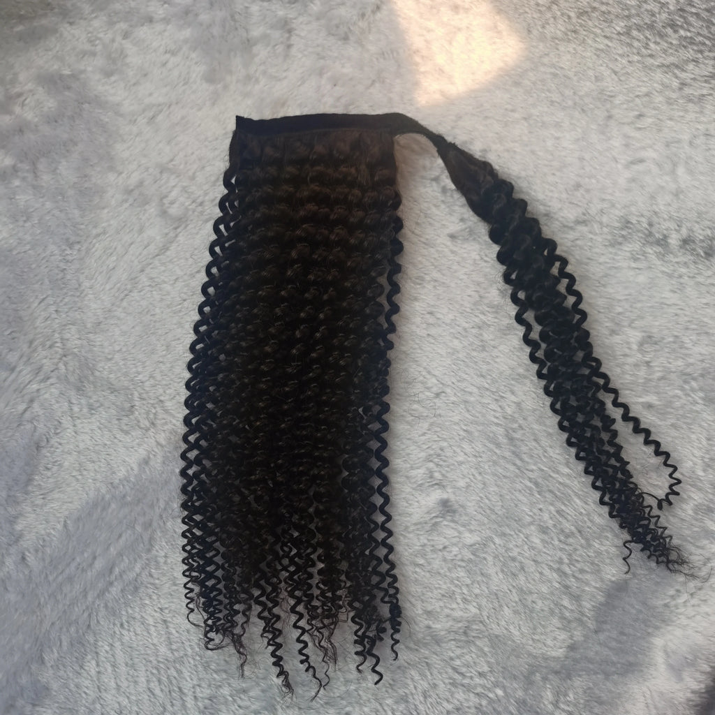 2024  Black Ponytail 18inch Indian Human Hair Extensions Afro Kinky Curly Hair Ponytails