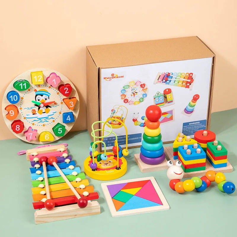 7 Pieces Montessori Collection Box Early Education Wooden Baby Intellectual Development Toys Music Funny Hand Knock Toy