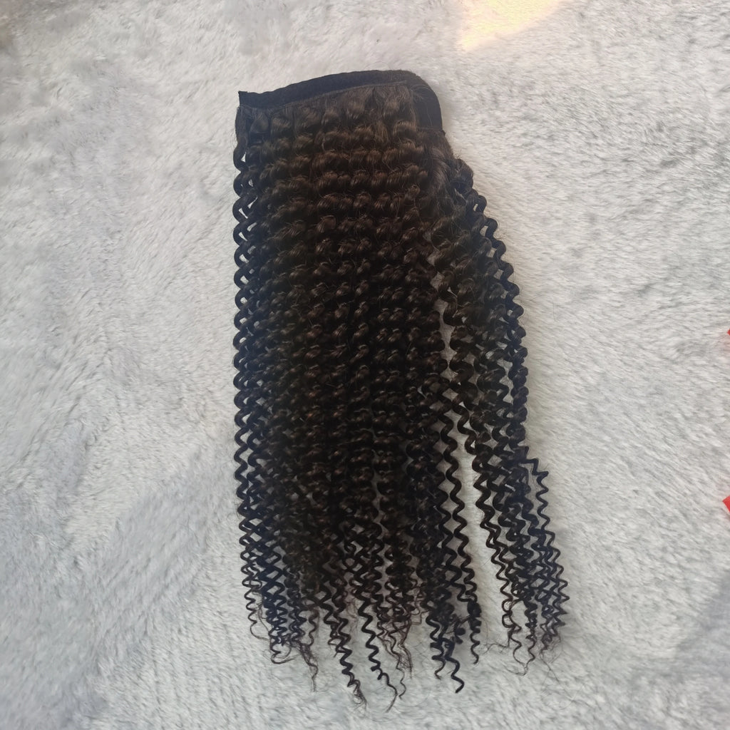 2024  Black Ponytail 18inch Indian Human Hair Extensions Afro Kinky Curly Hair Ponytails