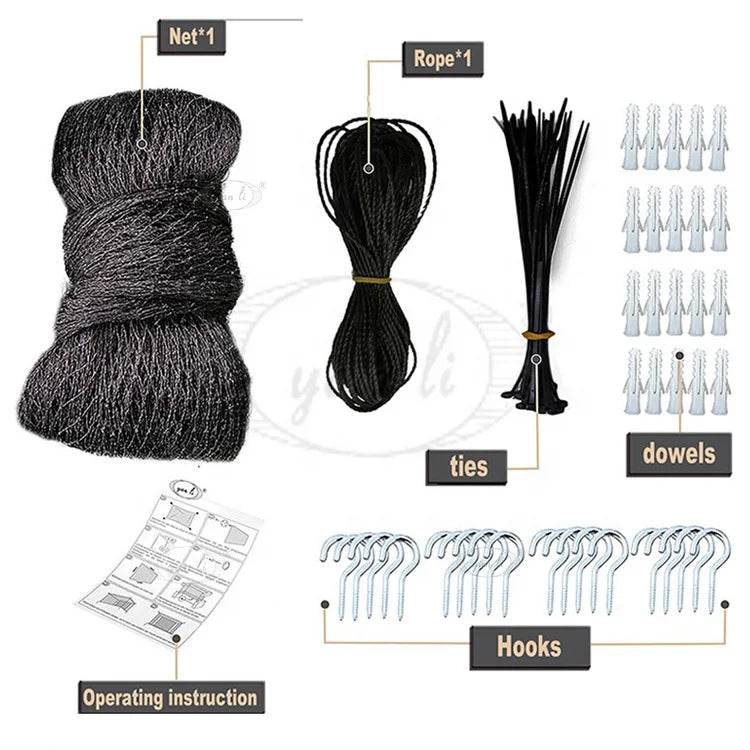 Factory Promotional Discounts 3X2M Black Cat Safety Net Breathable Nylon Animal Protection Pet Gates Pens Made Stainless Steel