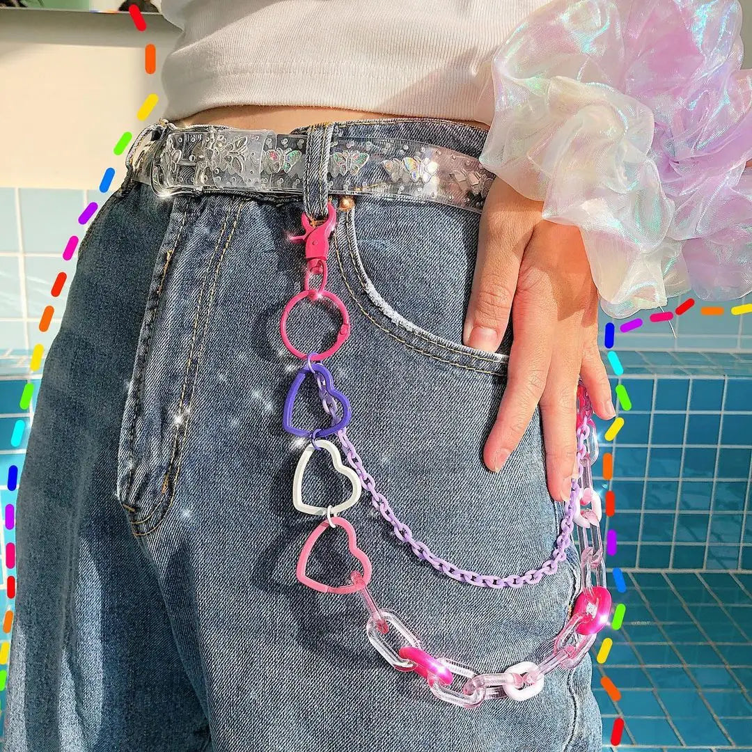 Doulbe Layered Pink Color Strawberry Resin Chain Keychains Women Girls Hip Hop Waist Chain Pants Trousers Chain Bohemian Jewelry