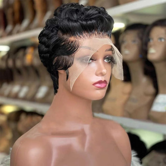 New Pixie Cut Short Curly Human Hair Wig 13x4 Lace Front Wigs Brazilian Bob  Preplucked Natural Hairline Full Frontal Wig
