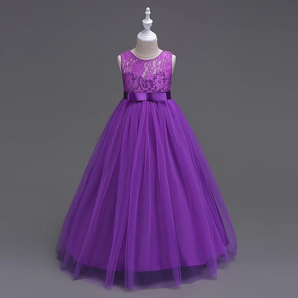 Morili  Good Quality Puffy Ball Gown Little Girl Dress Floor Length Appliqued Lace Tulle  Flower Girl Dresses  Bowtie MFA9999