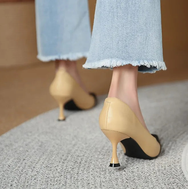 Fashion Contrast Color Thin Bottom Pointed Women Shoes High Quality Style Lades Dress Luxury High Heels Shoes