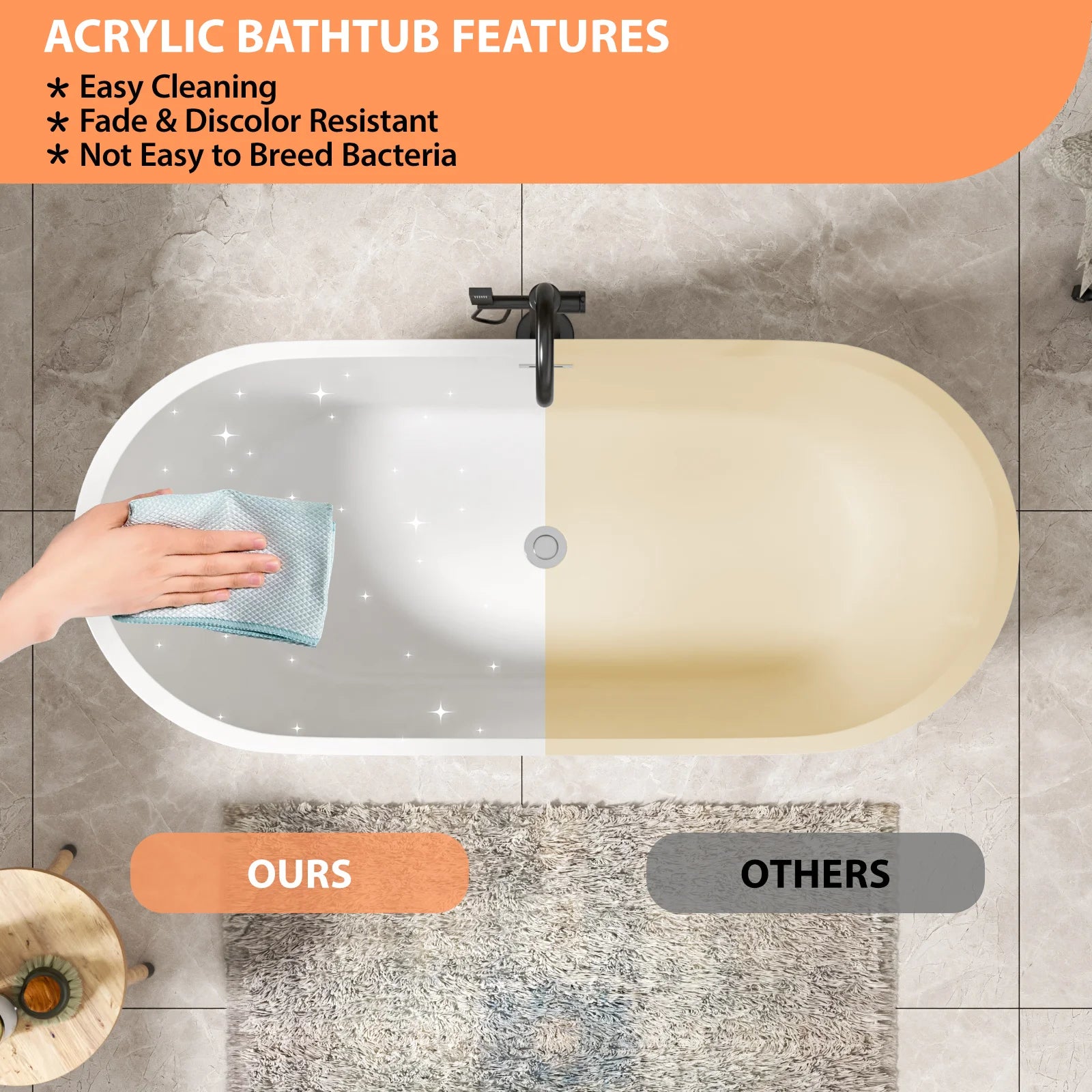 Sarlai Group  67-Inch Freestanding Acrylic Bathtub Eco-Friendly Portable Design 60gal+ Capacity Modern Glossy White