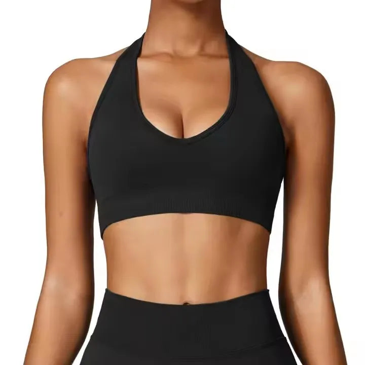 High Quality Custom Halterneck Seamless Gym Bra High Strength Fitness Gym Yoga Women Sports Bra