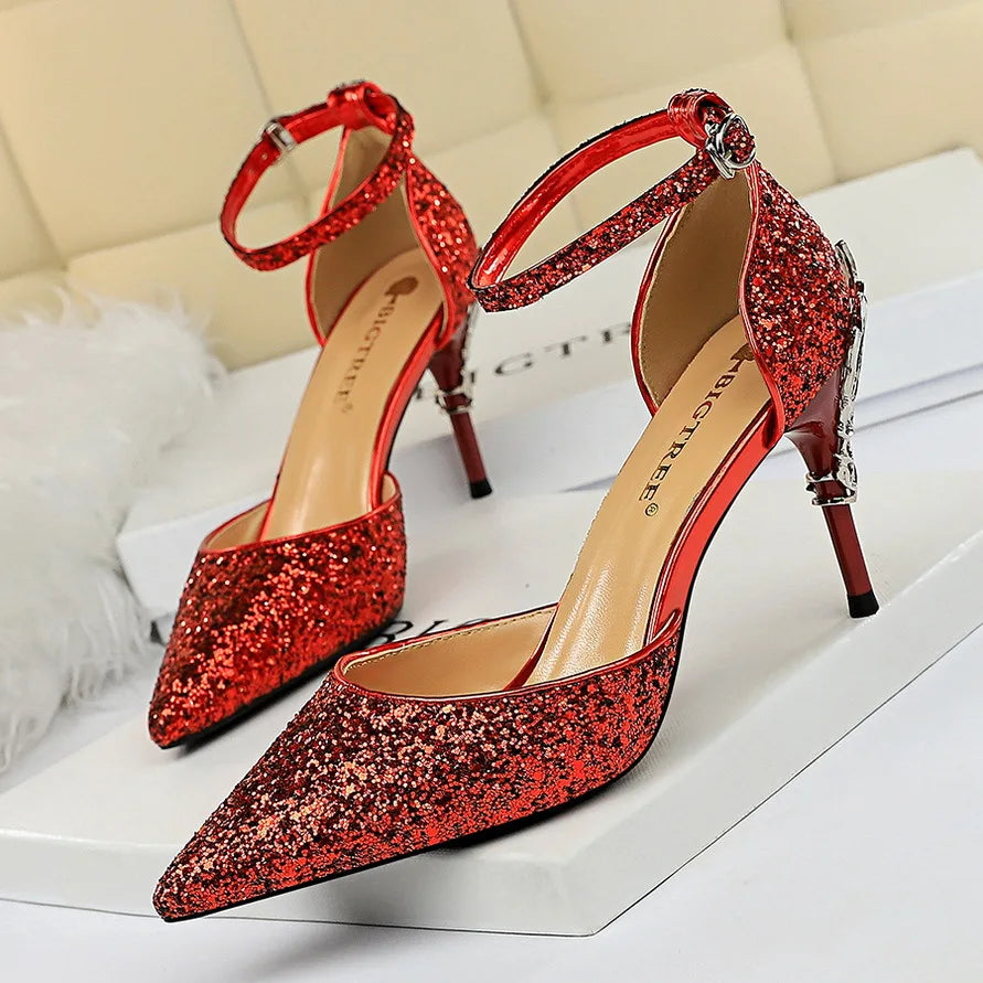 Scarpe Donna Eleganti OEM Custom Pointed Toe Night Club Party Sequin High Heel Women's Pumps Shoes