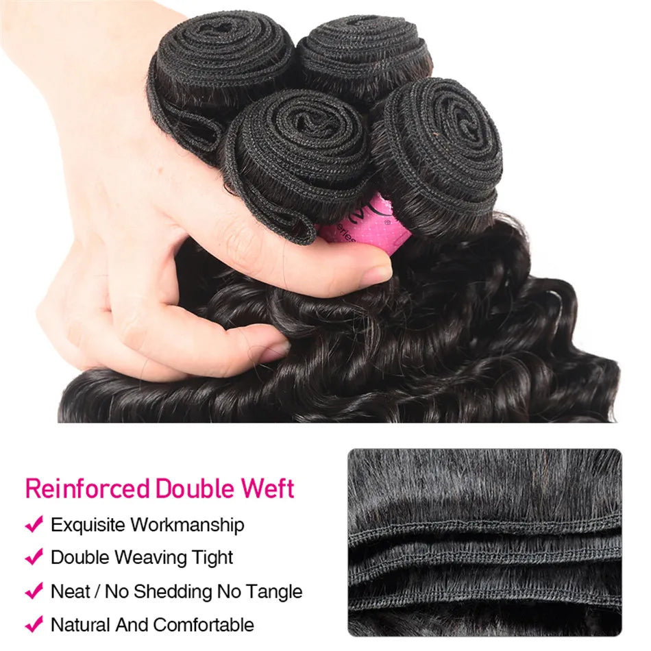 UNice Hair Peruvian Deep Wave Human Hair Hair Bundles 1/3/4 PCS 100% Human Hair Sew In Weaves 12-26 Inch Remy Hair Weave Bundles