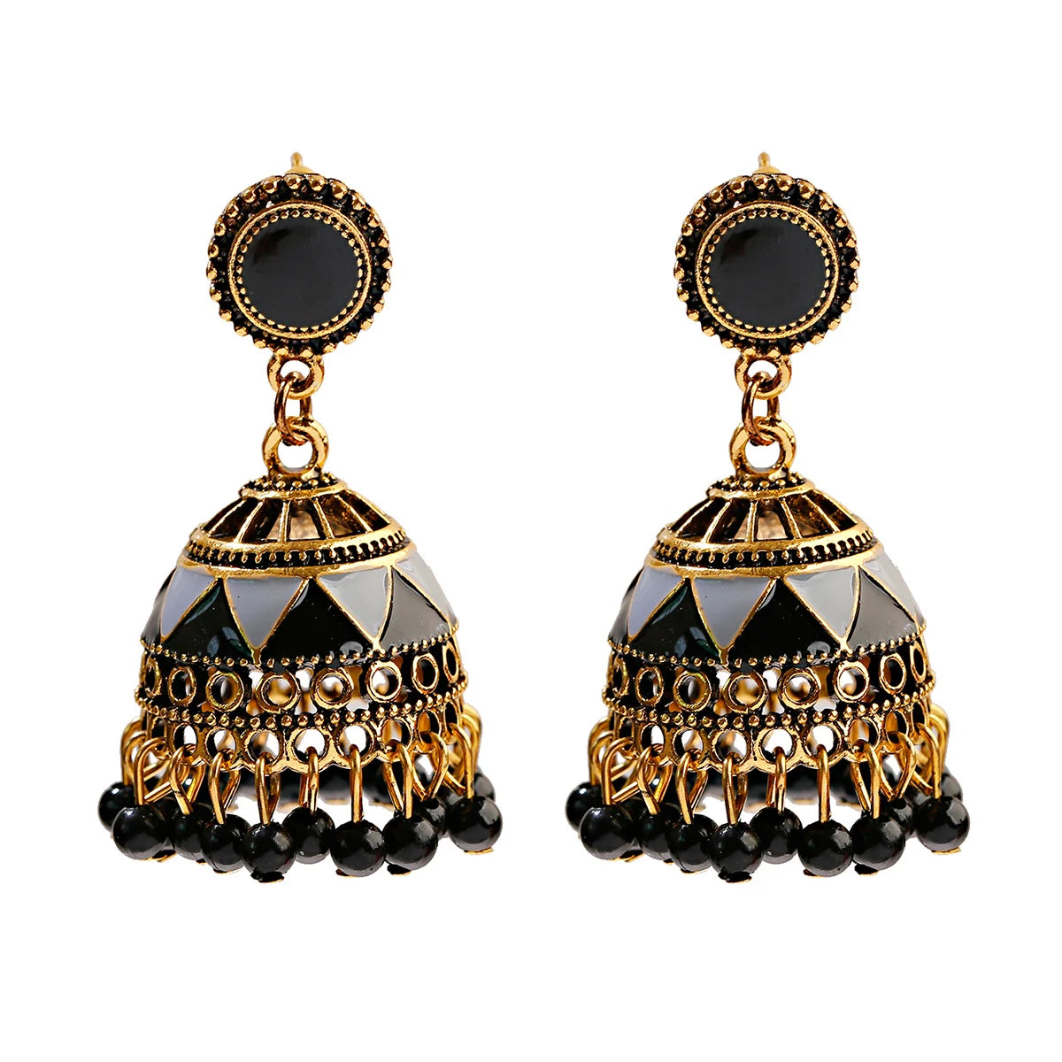 Douvei Fashion Gold Plated Bohemian Drop Enamel Pave Women Boho Stud Earrings Vintage Classic Jewelry Bell Shape Jewelry