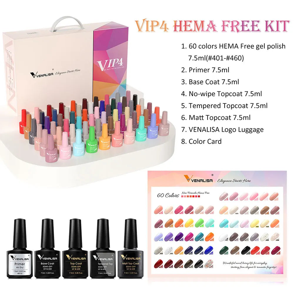 2025 Venalisa VIP1234 Kit Acrylic Nail Gel Polish Learner UV Gel OEM Whole Set 60 Color Gel Nail Polish Private Label Enamels