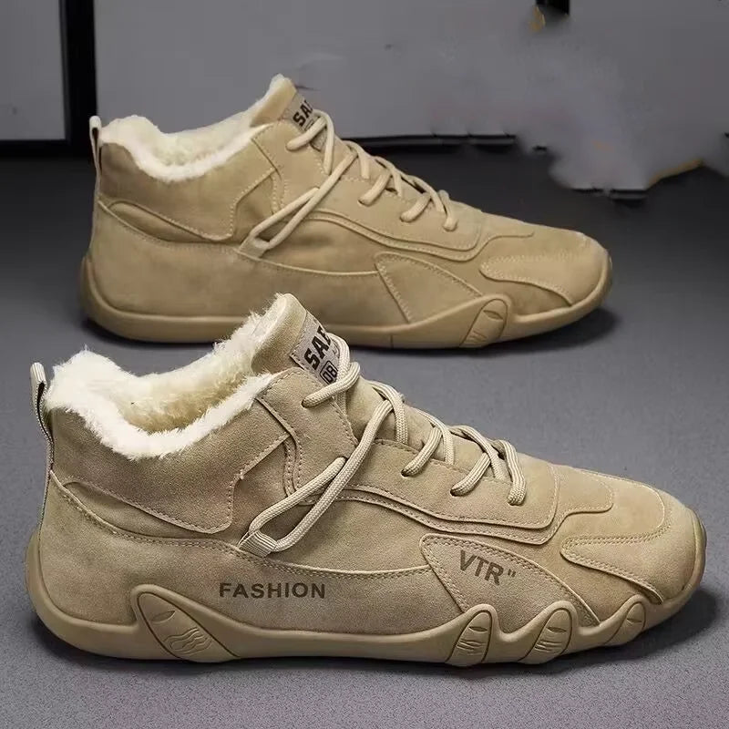 High Top with Added Fleece and Thickened Warm Cotton Shoes Sports and Casual Canvas, Height Increasing Cotton Boots