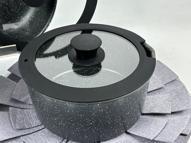 Hot Selling 15 Pcs Black Granite  Aluminum Cookware Set Detachable Handle Pans Pots Nonstick Coating