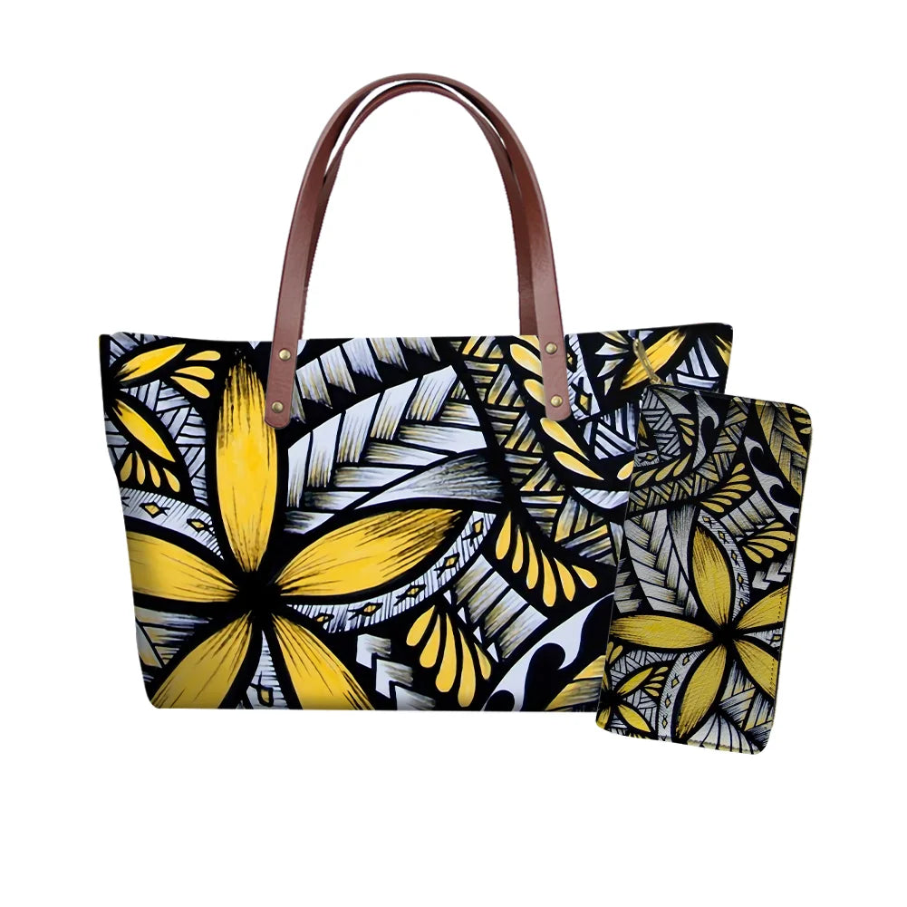 Traditional Tribal Polynesian Print Satchel Handbag Set Young Girls Hand Bags and Purses for Women Luxury Custom Purse with Logo