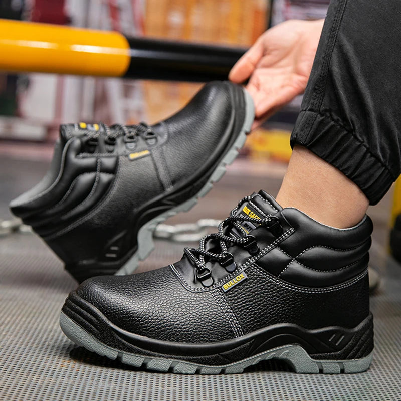 Industrial Safety Steel Toe Mid Cut Leather Work Boots for Men Winter