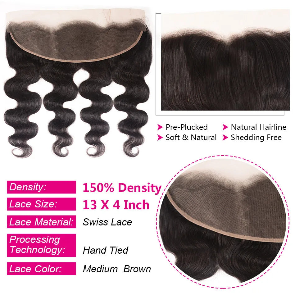 Unice Hair Brazilian Body Wave Lace Frontal 100% Human Hair 13x4 Ear To Ear Lace Closure Remy Hair Frontal Pre Plucked