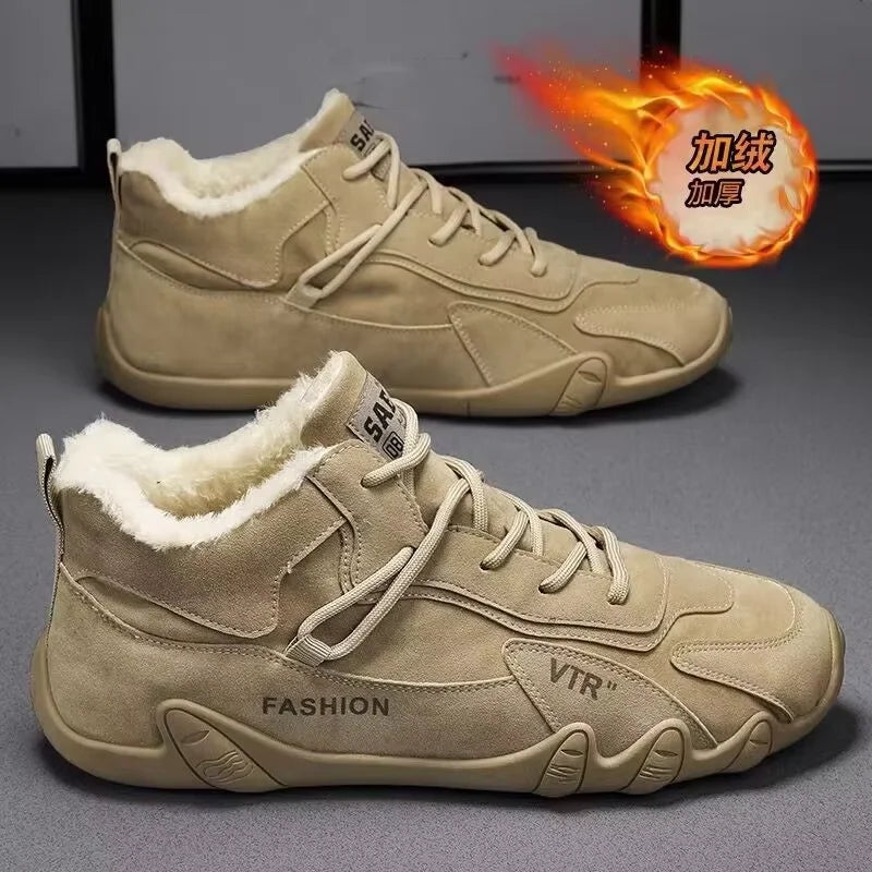 High Top with Added Fleece and Thickened Warm Cotton Shoes Sports and Casual Canvas, Height Increasing Cotton Boots
