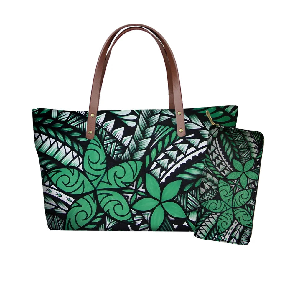 Traditional Tribal Polynesian Print Satchel Handbag Set Young Girls Hand Bags and Purses for Women Luxury Custom Purse with Logo