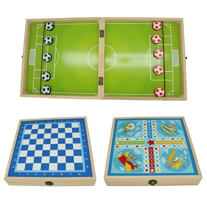 Popular  Sling Puck Game Chess  Ludo Wooden Folding Board Multi-function Game Set for Kids