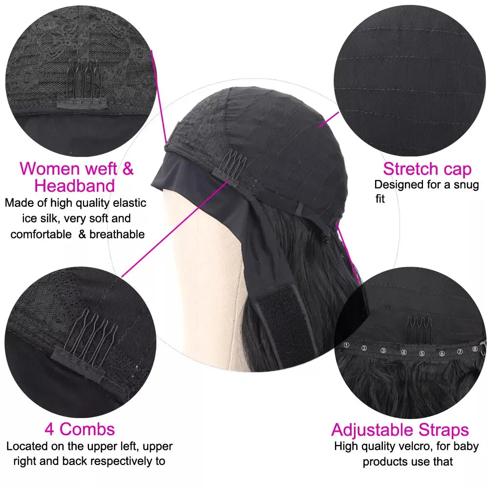 Dark Brown Highlight Headband Synthetic Wigs Long Straight Heat Resistant Headband Hair Wig for Women Daily/Cosplay Wig Headband