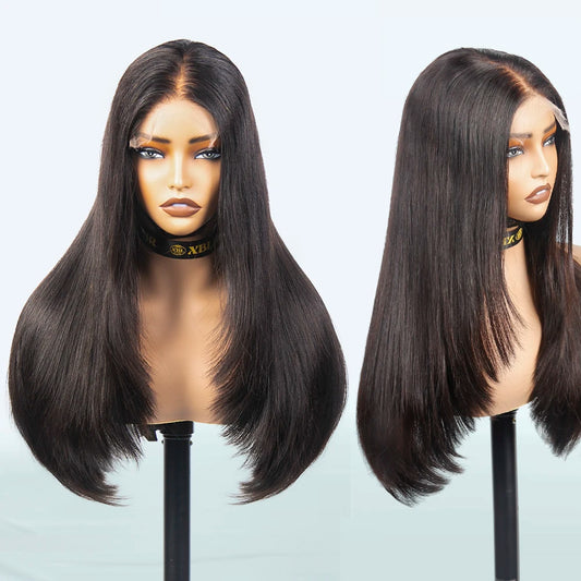 Free Shipping 100% Pure Natural 16 18 20"cuticle Aligned 5x5 hd Lace Closure Raw Virgin Layers  Human Hair Wig for Black Women