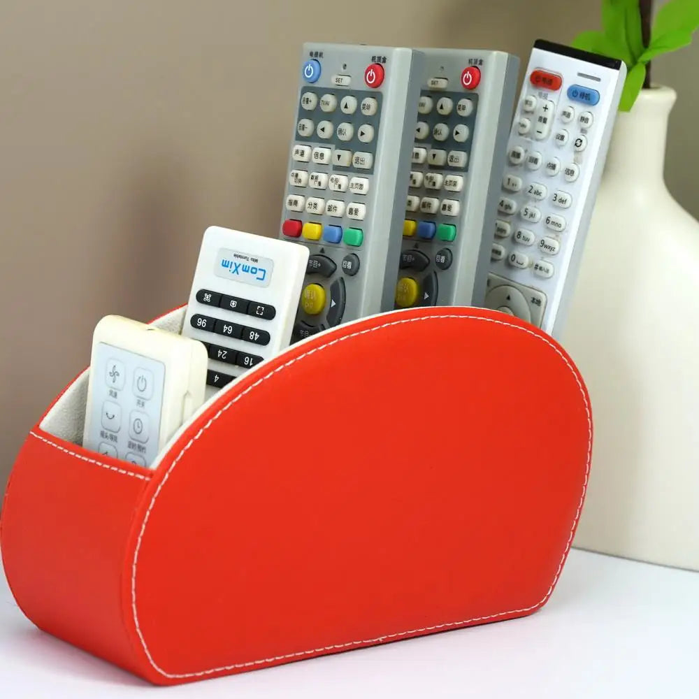 Faux Leather Remote Control Holder with 5 Compartments, Multifunctional Desktop Storage Box/Remote Organizer Caddy/Pen Case/Home