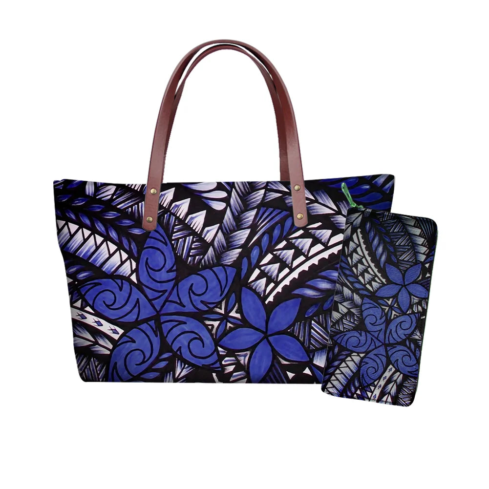 Traditional Tribal Polynesian Print Satchel Handbag Set Young Girls Hand Bags and Purses for Women Luxury Custom Purse with Logo