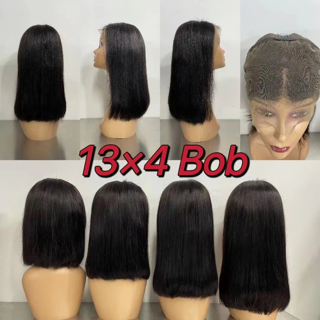 Cheap Price Short Human Hair Wig Natural Color Bob Lace Frontal 13*4 Human Hair Wigs Short Straight Hair Bob Wigs Manufactures