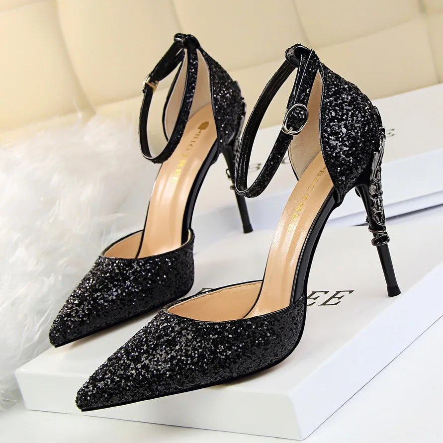 Scarpe Donna Eleganti OEM Custom Pointed Toe Night Club Party Sequin High Heel Women's Pumps Shoes