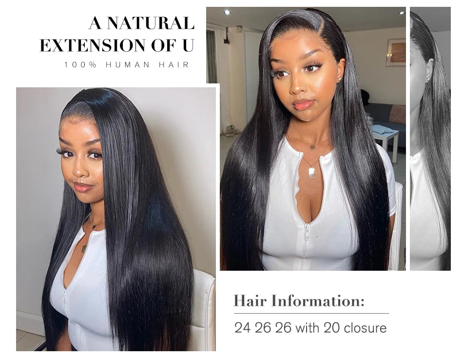 UNice Hair 5X5 HD Lace Closure 28 30 Inch With Peruvian Straight Hair 3 Bundles 4PCS 4x4 Swiss Lace Human Hair Weave Remy Hair
