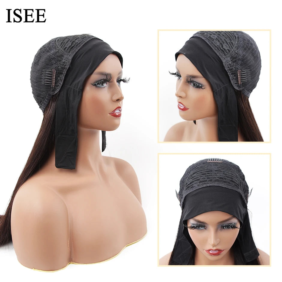 Straight Headband Wig Human Hair Wigs 180% Density Brazilian Straight Hair Wig ISEEHAIR Full Machine Made Wig For Black Women