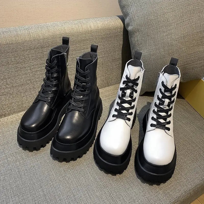 YiXin Fall Winter Boots for Women 2022 Thickened Warm Soft Side Zipper Plain Color Leather Boots Women Shoes