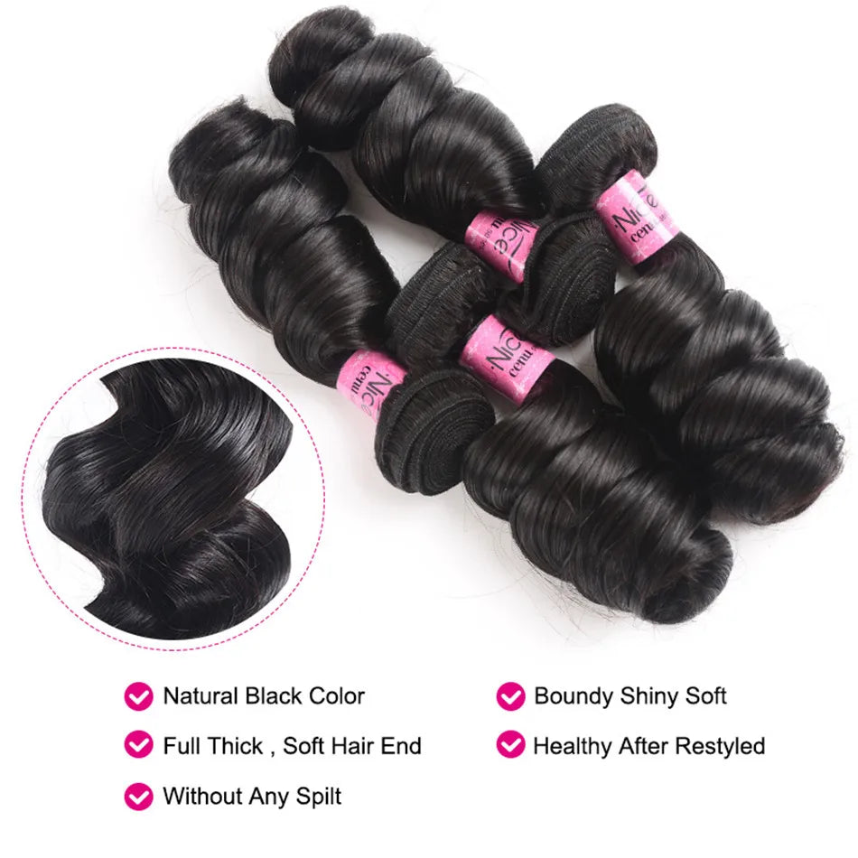 UNice Hair Company Brazilian Loose Wave Bundles Natural Color Remy Hair Weaving 1 Piece 100% Human Hair Extensions 16-26inch