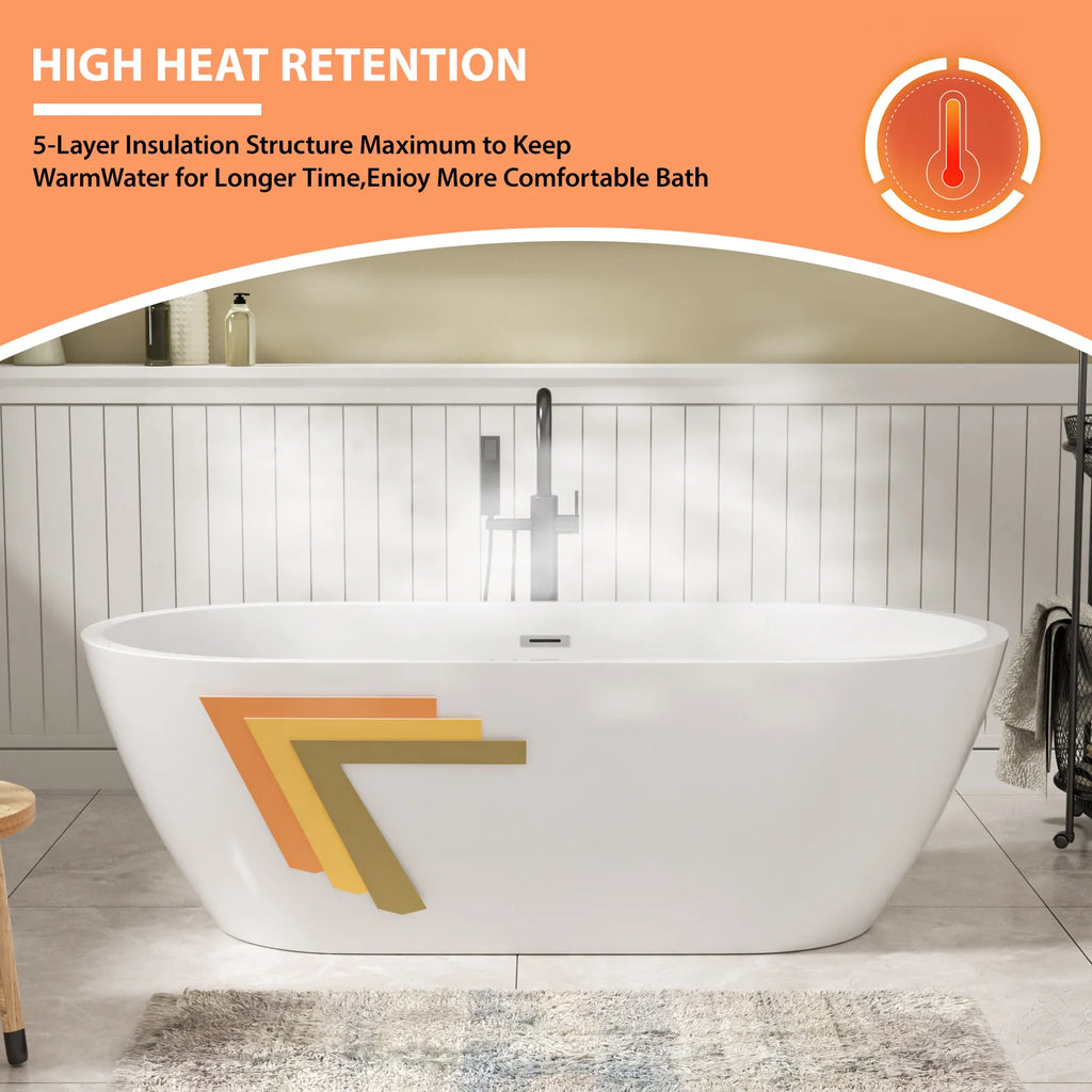 Sarlai Group  67-Inch Freestanding Acrylic Bathtub Eco-Friendly Portable Design 60gal+ Capacity Modern Glossy White